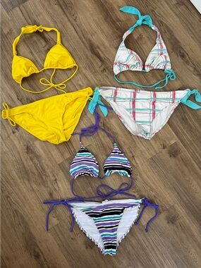 Zumiez swim: Yellow Bikini Set, Turquoise Plaid and Purple Stripe Mix